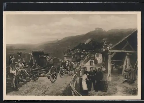 AK Bauern mit Ochsengespann bei der Weinlese am Haardtgebirge