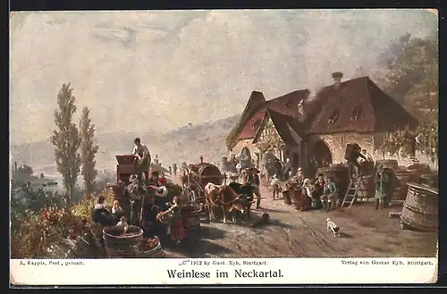 Künstler-AK Weinlese im Neckartal