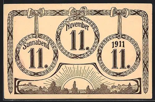 AK Kurioses Datum 11.11.1911, Landschaft bei Sonnenaufgang