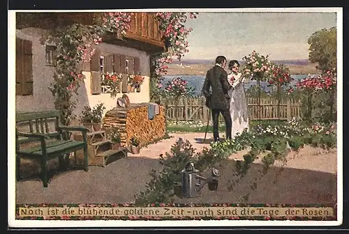 Künstler-AK Paul Hey: Sommer - Paar im Garten mit Rosen