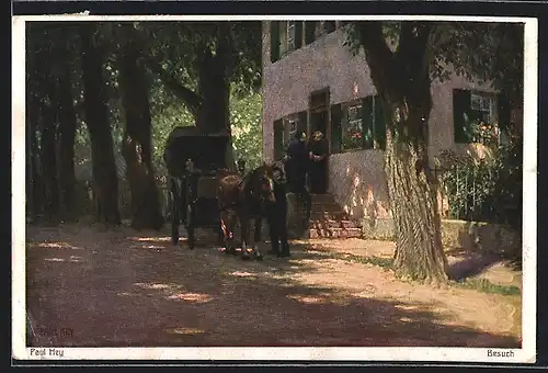 Künstler-AK P. Hey: Besuch, Pferdekutsche