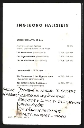 AK Opernsängerin Ingeborg Hallstein mit Kopftuch, mit original Autograph