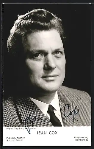 AK Opernsänger Jean Cox im Anzug, mit original Autograph