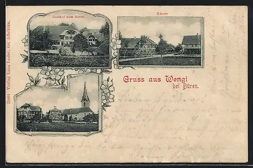 AK Wengi, Gasthof zum Bären, Käserei, Kirche