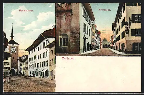 AK Mellingen, Hauptstrasse mit Turm und Hotel de Lion, Kirchgasse