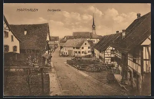 AK Marthalen, Dorfpartie mit Kirche und Gehöft aus der Vogelschau