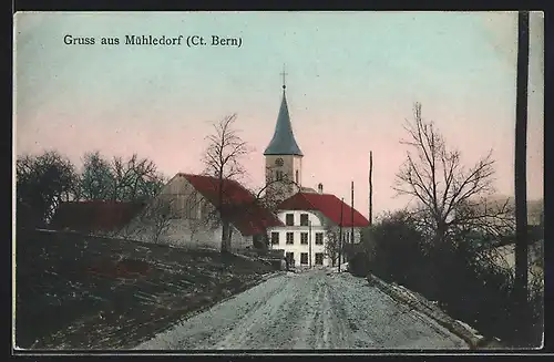 AK Mühledorf, Strassenansicht mit Kirche