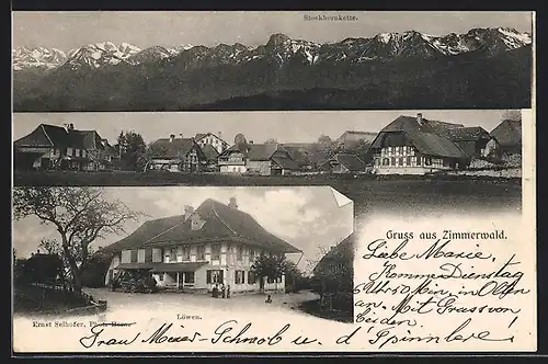 AK Zimmerwald, Hotel Löwen, Totalansicht, Stockhornkette