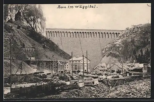 AK Wäggithal, Kraftwerk, Staumauer im Schräh, Zukunftsbild taleinwärts gesehen