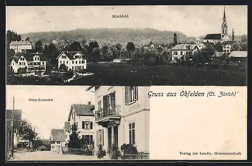 AK Obfelden, Kirchfeld mit Kirche, Ober-Lunnern