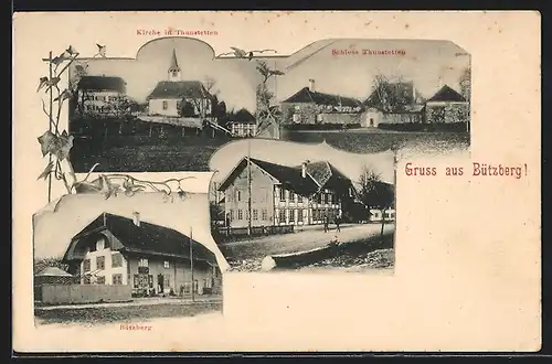 AK Bützberg, Schloss Thunstetten, Kirche, Gebäudeansichten