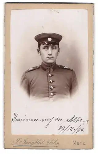 Fotografie J. Jungblut Sohn, Metz, junger Uffz. Jurimar in Uniform Rgt. 4, 1893