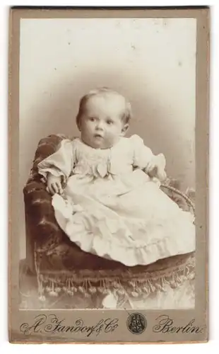 Fotografie A. Jandorf & Co., Berlin, niedliches kleines Mädchen Edith im weissen Kleidchen