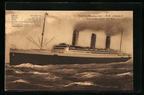 AK Hamburg-Amerika-Linie, Post-Dampfer Vaterland, Passagierschiff