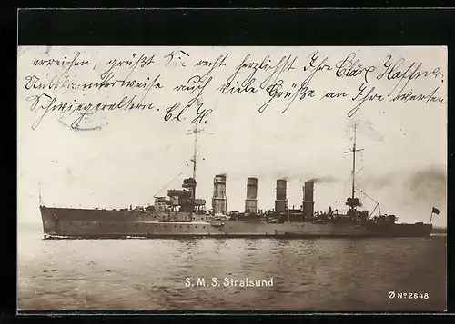 AK S. M. S. Stralsund auf dem Wasser