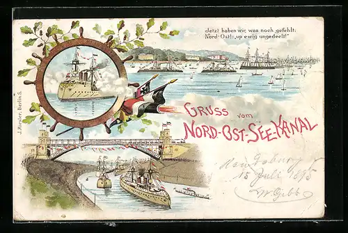 Vorläufer-Lithographie Kriegsschiffe im Nord-Ost-See-Kanal, 1895