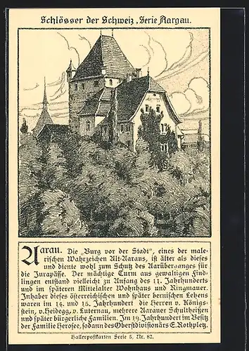 Künstler-AK Aarau, Blick zur Burg vor der Stadt