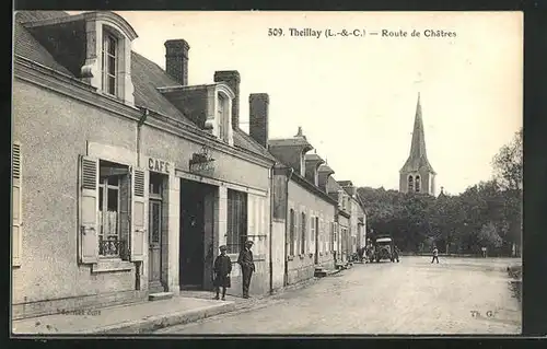 AK Theillay, Route de Chatres, Strassenpartie im Ort