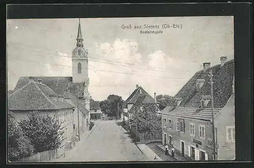 AK Sierenz, Hochkirchgasse mit Blick zur Kirche