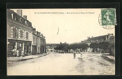 AK St-Martin-d`Auxigny, Rue de la Gare et Place du Marché