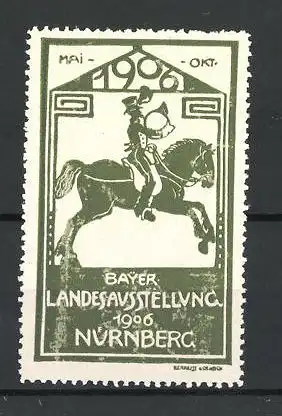 Reklamemarke Nürnberg, Bayer. Landesausstellung 1906, Postreiter mit Horn