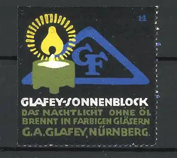 Reklamemarke Glafey-Sonnenblock Nachtlichte, G. A. Glafey Nürnberg, Firmenlogo mit Kerze