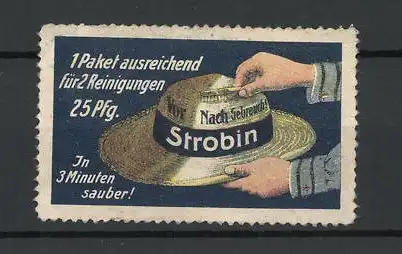 Reklamemarke Strobin Strohhut-Waschmittel, Hut mit Zahnbürste gereinigt