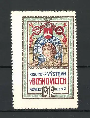 Reklamemarke Boskovicich / Boskovice, Krajinska Vystava 1912, Damen Portrait