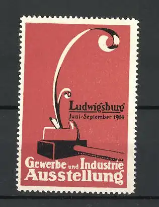 Reklamemarke Ludwigsburg, Gewerbe - und Industrie-Ausstellung 1914, Hobel und Hammer, orange