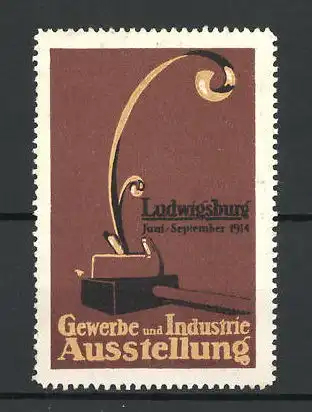 Reklamemarke Ludwigsburg, Gewerbe - und Industrie-Ausstellung 1914, Hobel und Hammer, braun