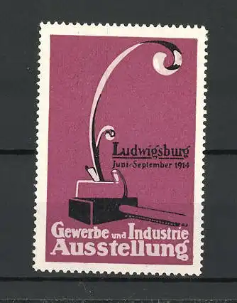 Reklamemarke Ludwigsburg, Gewerbe - und Industrie-Ausstellung 1914, Hobel und Hammer, lila