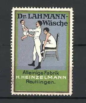 Reklamemarke Dr. Lahmann Wäsche, Fabrik H. Heinzelmann, Reutlingen, Familie mit Kind in Unterwäsche