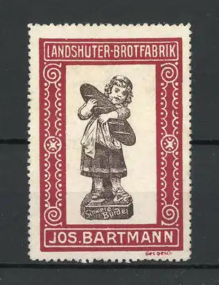Reklamemarke Landshuter Brotfabrik von Jos. Bartmann, Mädchen mit grossem Laib Brot