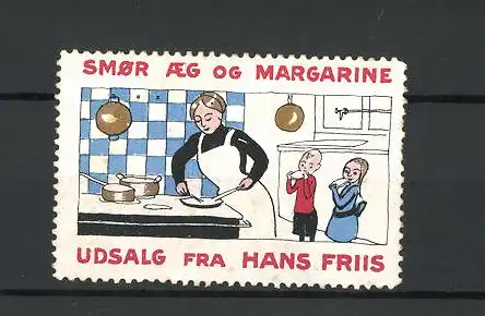 Reklamemarke Smor Aeg og Margarine, Udsalg fra Hand Friis, Kinder naschen ein Butterbrot