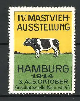 Reklamemarke Hamburg, IV. Mastvieh-Ausstellung 1914, Bulle - Rindvieh