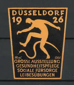 Präge-Reklamemarke Düsseldorf, Ausstellung für Gesundheitspflege & Leibesübungen 1926, Sportler und Schlange