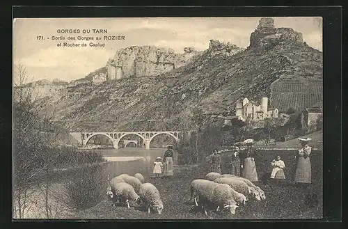 AK Gorges du Tarn, Sortie des Gorges au Rozier et Rocher de Capluc