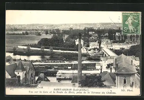 AK Saint-Aignan, Vue sur la Gare et la Route de Blois