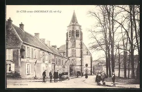 AK Saint-Cyr-sous-Dourdan, Une Rue et l'Eglise