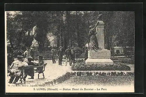 AK Lunel, Statue Henri de Bornier et Le Parc