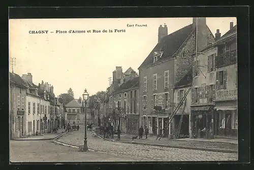 AK Chagny, Place d`Armes et rue de la Ferté