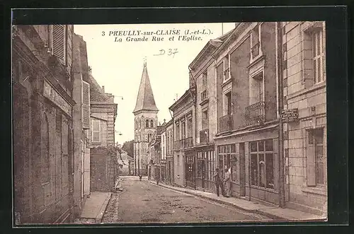 AK Preully-sur-Claise, La Grande Rue et l`Eglise