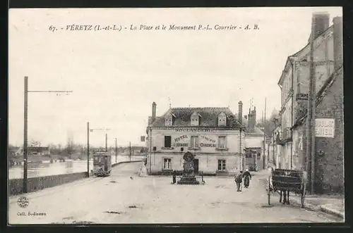 AK Véretz, La Place et le Monument, Strassenbahn