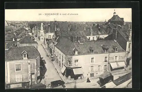 AK Pouancé, Strassenpartie aus der Vogelschau