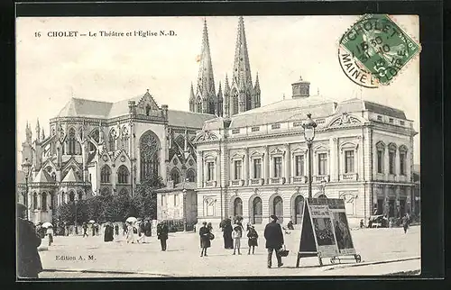 AK Cholet, Le Théâtre et l'Eglise Notre-Dame