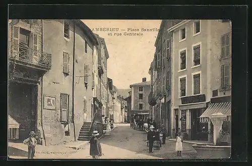 AK Ambérieu, Place Sanville et rue Centrale