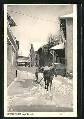 AK Hauteville, Pferdeschlitten auf einer Strasse