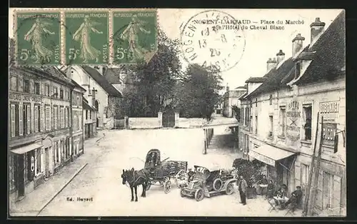 AK Nogent-L`Artaud, Place du Marchè et l`Hotel du Cheval Blanc