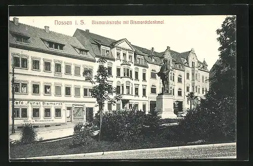 AK Nossen i. S., Bismarckstrasse mit Cafe Fürst Bismarck