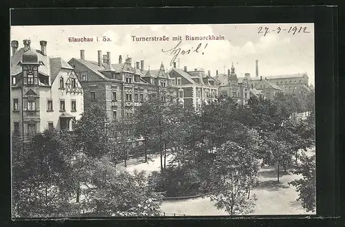 AK Glauchau i. Sa., Turnerstrasse mit Bismarckhain